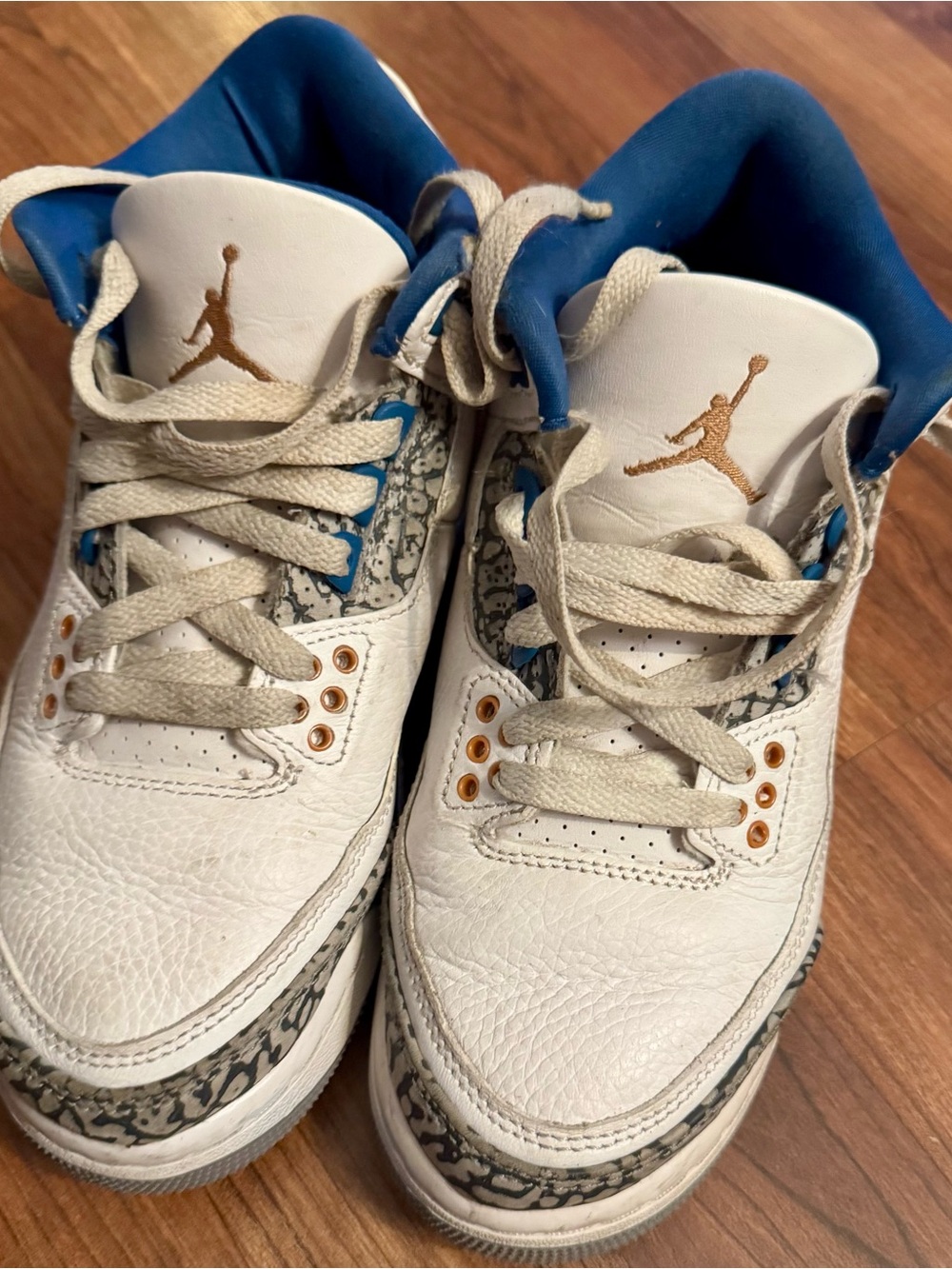 Jordan Kids White and Blue Sneakers with Gold Jumpman